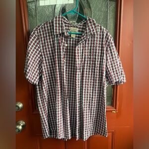 L.L. Bean Men’s Short-Sleeve Check Shirt — Burgundy & White